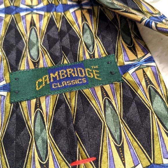 Vintage Men's Cambridge Classic 100% Silk Tie Geometric Motif - Picture 4 of 13